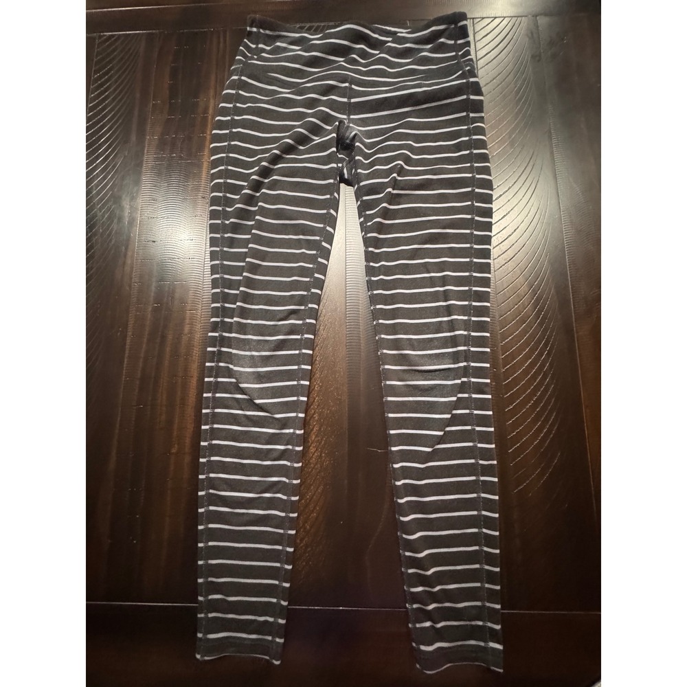 Athleta Womens Black White Striped High Rise Activewear Leggings Size S